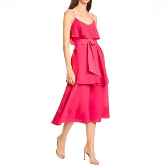 CLUB MONACO Tiered Maxi Dress spaghetti straps neck slip pink rose layered dress - Picture 6 of 9